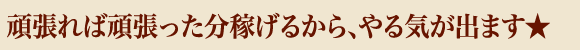 頑張れば頑張った分稼げるから、やる気が出ます★